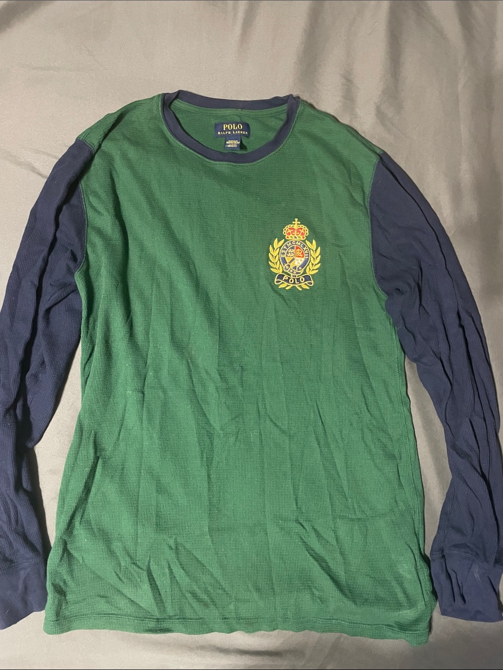Polo by Ralph Lauren Green & Navy Long Sleeve Crest Tee